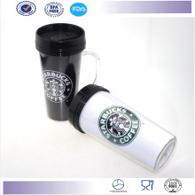 New Doubule Wall Coffee Mug with Handle Promotion Travel Mug Plastic Cup